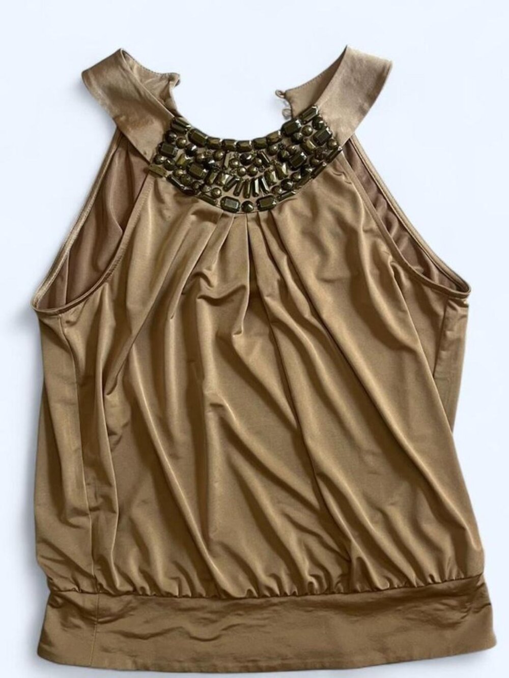 Y2K cache gold beaded halter top with beaded neckline Size Sopens in a new windo